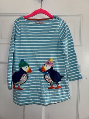 Mini Boden- Striped tunic with puffins- size 4-5Y